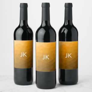 Orange gradient geometric mesh pattern Monogram Wine Label