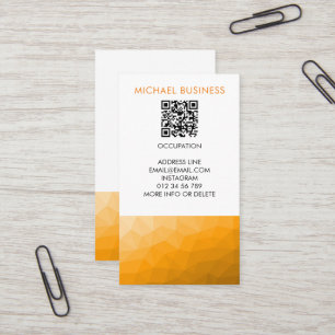 Orange gradient geometric mesh pattern QR code Business Card