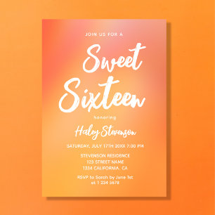 Orange Gradient Modern Trendy Sweet 16 Birthday Invitation
