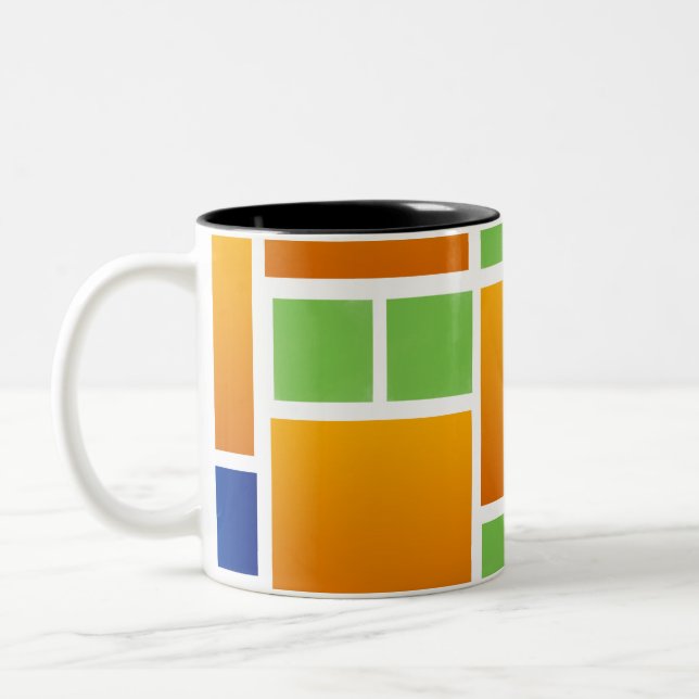Orange Gradient Squares  Two-Tone Coffee Mug (Left)