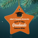 Orange Graduate Custom 2024 Graduation Star Ceramic Ornament<br><div class="desc">This modern orange custom graduation star Christmas ornament features classy typography of your university or college name for the class of 2024. Customize with your graduating year under the chic handwritten script and black grad cap for a great personalized graduate gift</div>