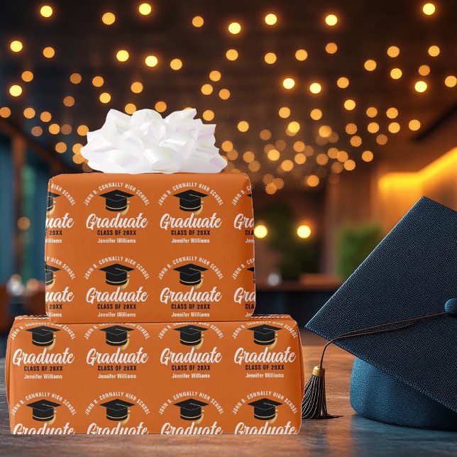 Orange Graduate Custom 2025 Graduation Party Wrapping Paper (Creator Uploaded)