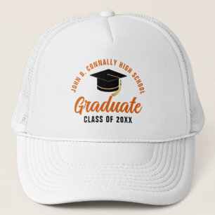 Orange Graduate Customizable Graduation Trucker Hat