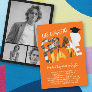 Orange Graduate Cutout Photo Cool Graduation Party Invitation