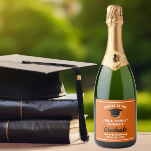 Orange Graduate Personalized 2025 Graduation Party Sparkling Wine Label