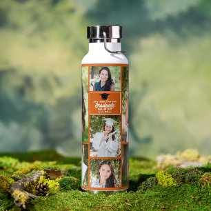 Orange Graduate Photo Collage Modern Graduation Water Bottle