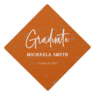 Orange Graduate Script Math Graduation Cap Topper