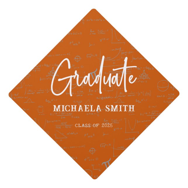 Orange Graduate Script Math Graduation Cap Topper (Front)