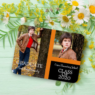 Orange Graduate Simple Two Photos Graduation Magnet