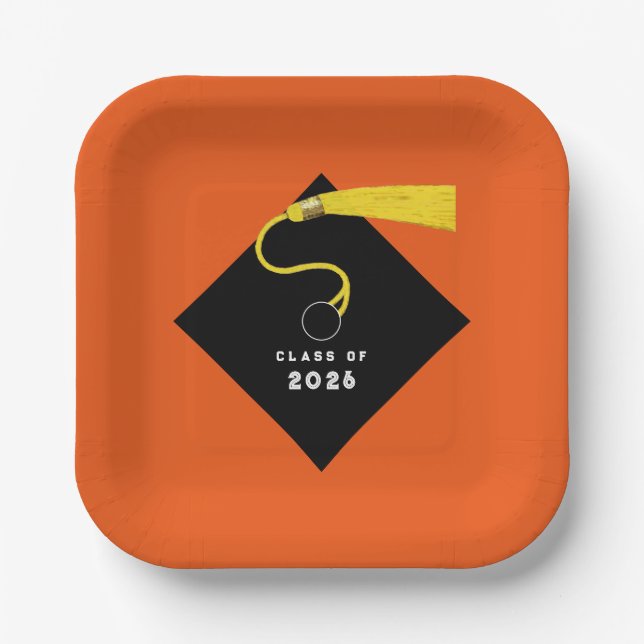 Orange Graduation 2025 Party Paper Plate (Front)