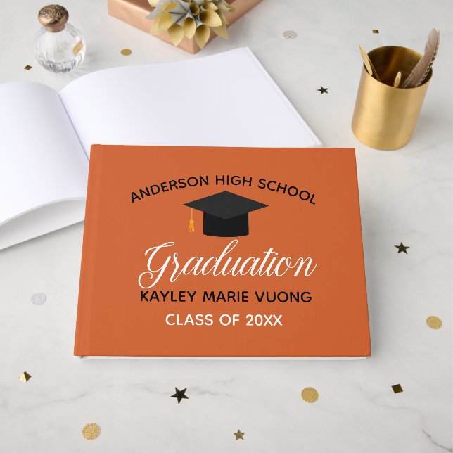 Orange Graduation Autograph Keepsake 2025 Album Guest Book (Front Open)