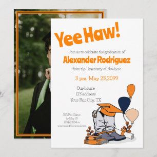 Orange Graduation Cap Cowboy Boot Arrangement Invitation