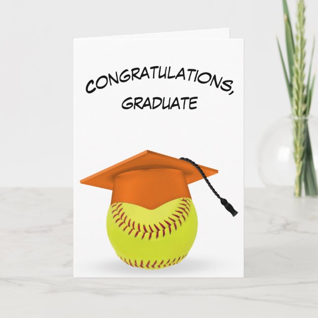 Orange Graduation Cap On a Yellow Softball Card (Front)