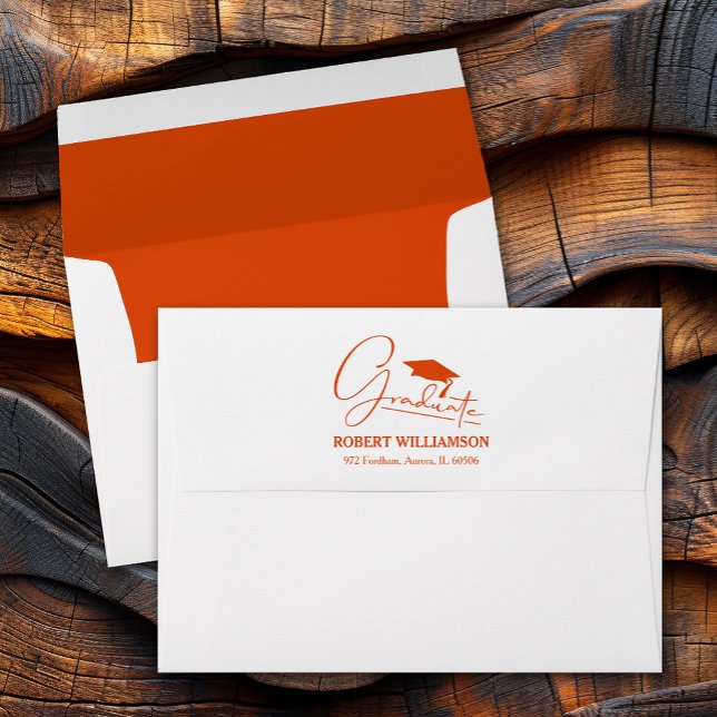 Orange Graduation Cap Return Address  Envelope (Orange graduation cap, printed lining and FREE return address envelopes)