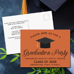 Orange Graduation Party Invitation Postcard<br><div class="desc">A classy custom graduation party invitation postcard in orange for a high school,  college,  or university from the class of 2025. Customize with your school name and graduating class under the lovely calligraphy for a great personalized graduate invite card.</div>