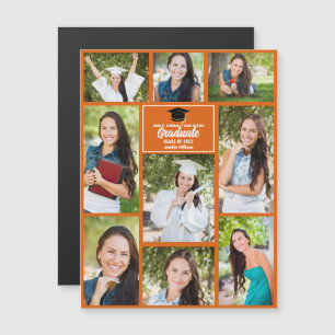 Orange Graduation Photo Collage Magnet Card
