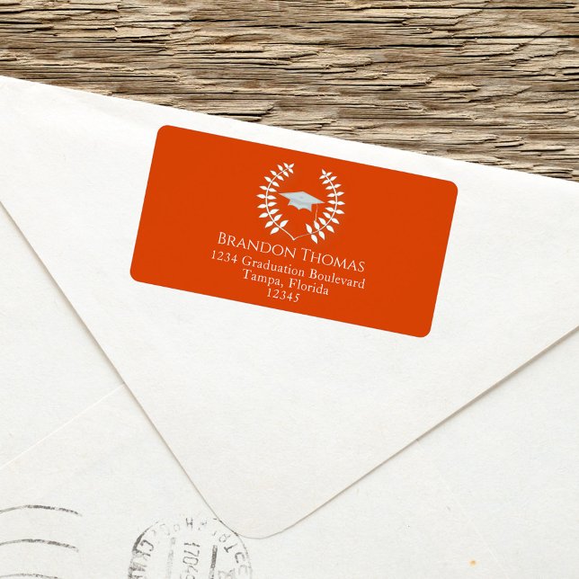 Orange Graduation Return Address Custom Label (Creator Uploaded)