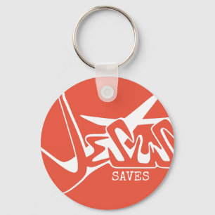 Orange Graffiti Jesus Saves Keychain