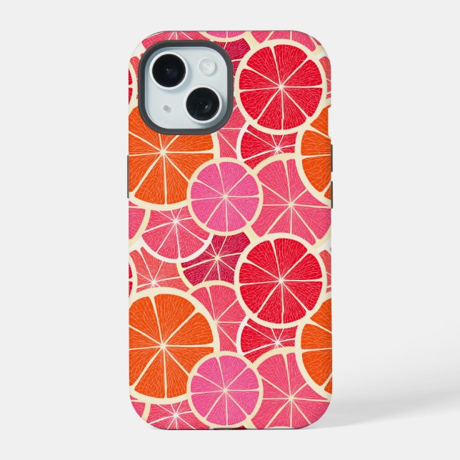 Orange & Grapefruit Citrus Fruit Pattern iPhone 15 Case (Back)