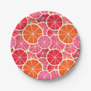 Orange & Grapefruit Citrus Fruit Pattern Paper Plate