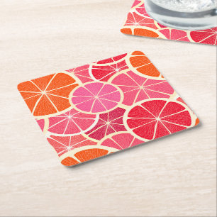 Orange & Grapefruit Citrus Fruit Pattern Square Paper Coaster