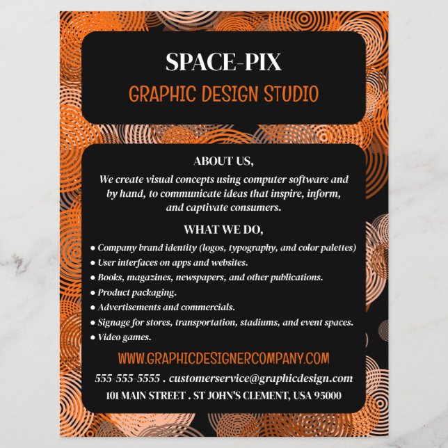 Orange Graphic Circles, Graphic Designer Advert Flyer (Front)