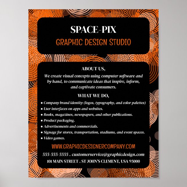 Orange Graphic Circles, Graphic Designer Advert Poster (Front)