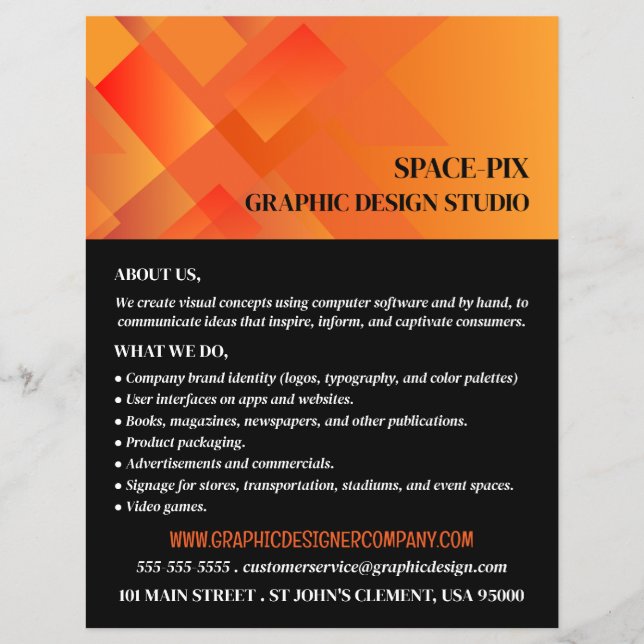 Orange Graphic, Graphic Designer Advertising Flyer (Front)