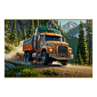 Orange Gravel Truck in the Mountains
