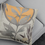 Orange & Gray Artistic Abstract Watercolor Throw Pillow<br><div class="desc">Modern throw pillow features an artistic abstract design in an orange and gray color palette on a beige background. An artistic abstract design features a watercolor leaf and a geometric circle composition with shades of orange and grey with black and gold accents on a linen beige background. Inspired by the...</div>