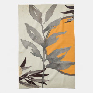 Orange & Gray Artistic Watercolor Botanical Kitchen Towel