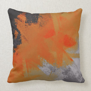 Orange Gray Black Abstract Throw Pillow