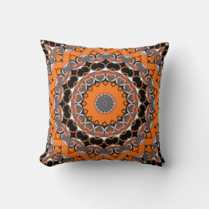 orange gray, kaleidoscope, ornament, rustic throw pillow