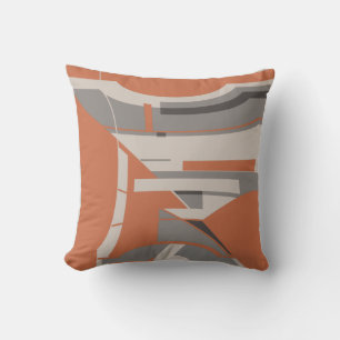 Orange Gray Taupe Mediterranean Geometric Abstract Throw Pillow