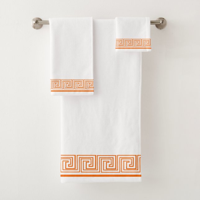 Orange Grecian Frieze Design Bath Towel Set (Insitu)