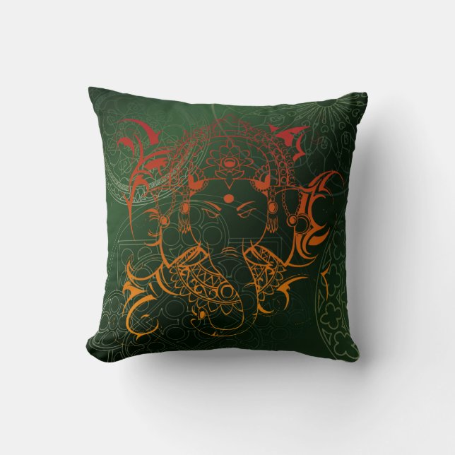 orange gred green Pillow Elephant Ganesha Mandala (Front)