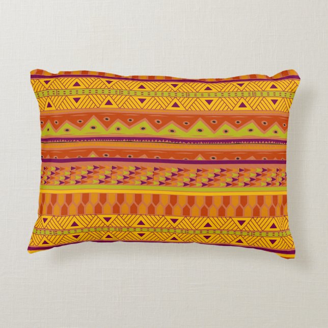 Orange Green Abstract Aztec Tribal Print Pattern Decorative Pillow (Back)