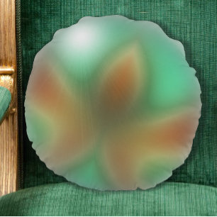 Orange & Green Abstract Lotus Round Pillow