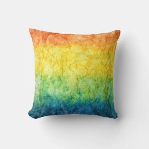 Orange green and blue abstract painting throw pillow