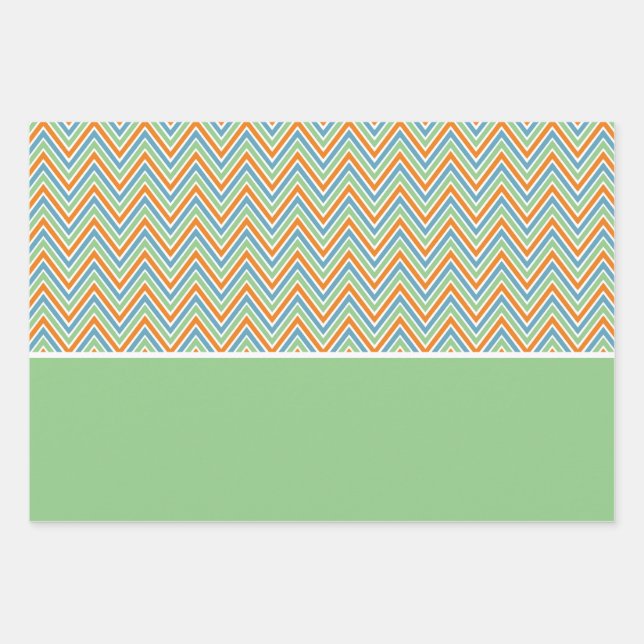 Orange Green and Blue Chevron Wrapping Paper Sheet (Front)