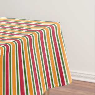 Orange Green and Red Striped Tablecloth