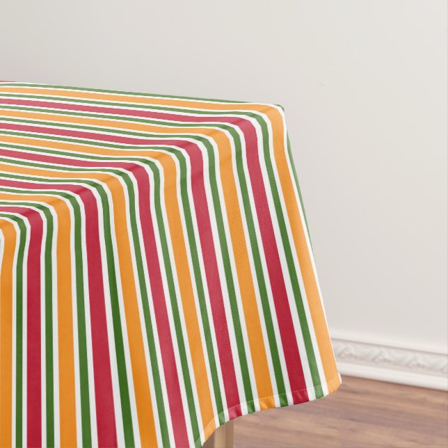 Orange Green and Red Striped Tablecloth (In Situ)