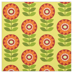 Orange, Green And Yellow Retro Flower Pattern Fabric