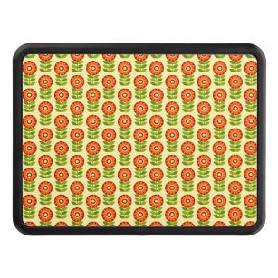 Orange, Green And Yellow Retro Flower Pattern Trailer Hitch Cover