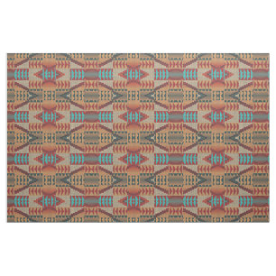 Orange Green Aqua Turquoise Red Ethnic Mosaic Fabric