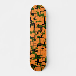Orange Green Black Digital Camo Pattern Skateboard