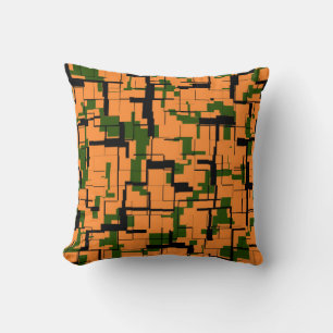 Orange Green Black Digital Camo Pattern Throw Pillow