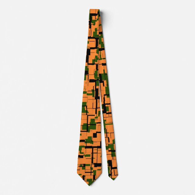 Orange Green Black Digital Camo Pattern Tie (Front)
