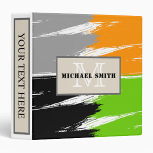Orange Green Black Grey Brush Stroke Monogram Binder