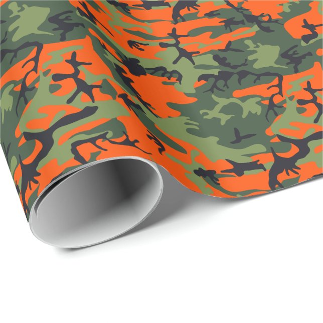Orange Green Black Hunting Camo Camouflage Wrapping Paper (Roll Corner)